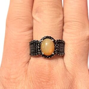 Genuine Ethiopian Opal Black Spinal Sterling Silver Ring Size 9.75